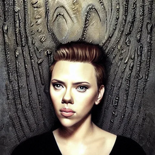 Image similar to “Scarlett Johansson portrait, H. R. Giger”