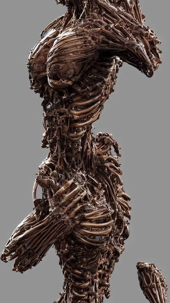 Image similar to highly detailed full body picture of a biomechanical statue, grotesque, bizarr, fleshy, character art, studio lightning, dark colors, intricate, masterpiece, photorealistic, hiperrealistic, sharp focus, high contrast, Artstation HQ, DeviantArt trending, 4k UHD, Unreal Engine 5