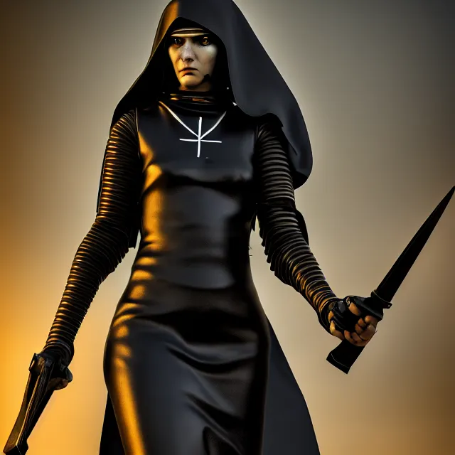 Image similar to cyberpunk nun warrior, highly detailed, 4 k, hdr, smooth, sharp focus, high resolution, award - winning photo, photorealistic
