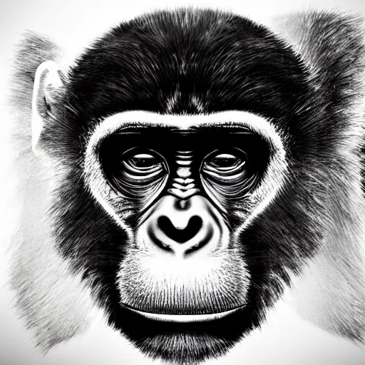 Image similar to modern art abstract portrait of an ape monkey, futuristic style, visible brush strokes, very abstract