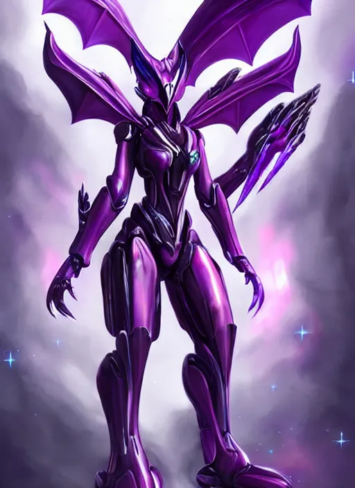 Image similar to cinematic close body, cosmic sized beautiful stunning giant robot mechan hot female dragon goddess, sharp sleek cyborg dragon head, sharp metal ears, smooth purple eyes, smooth fuschia skin, smooth silver armor, nebula, epic proportions, epic scale, macro furry, furry art, dragon art, goddess art, giantess art, warframe, warframe fanart, furaffinity, octane