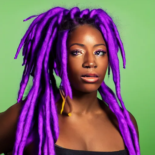 Image similar to black woman with purple dreads in space