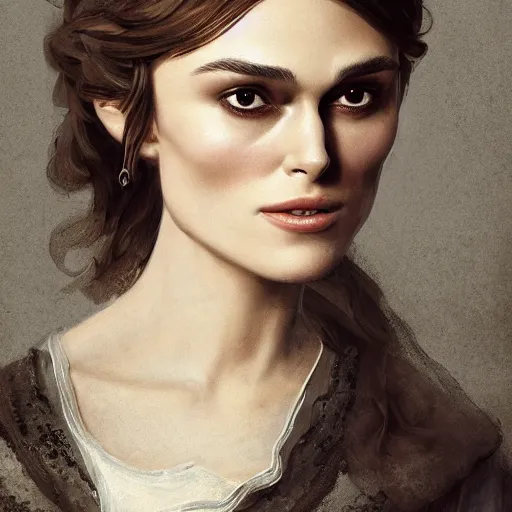 Image similar to Portrait of Keira Knightley in victorian london, elegant, highly detailed, artstation, smooth, sharp focus, octane render