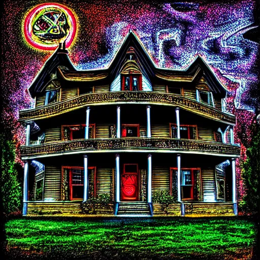 Image similar to Haunted House in the style of Alex Grey Cosm HDR