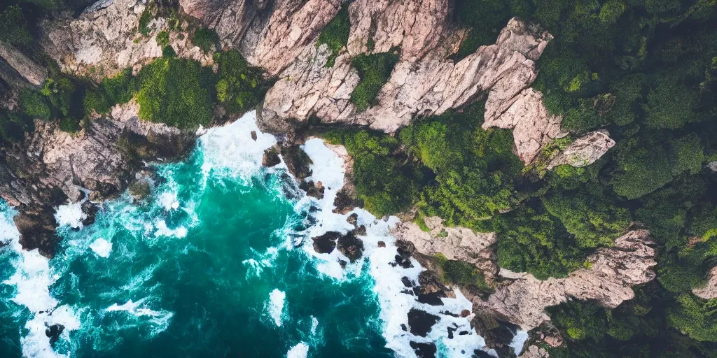 Image similar to nature landscape, aerial view, drone photography, cinematic, mountains and ocean