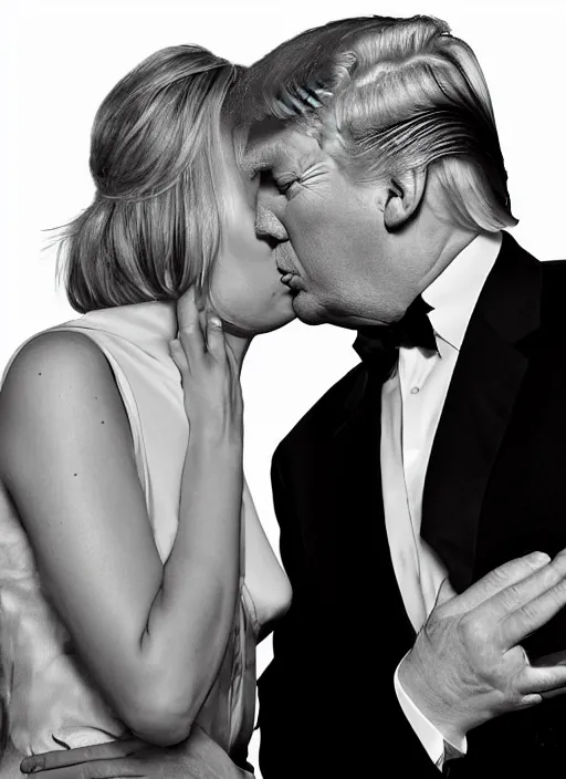 Image similar to beautiful romantic professional photo of two donald trumps kissing.