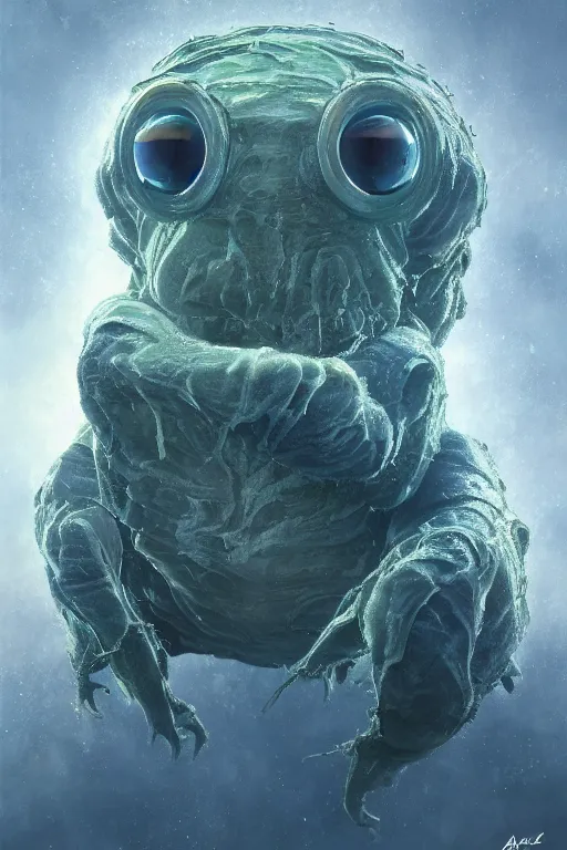 Image similar to oil portrait of a tardigrade, epic, cinematic, elegant, highly detailed, featured on artstation