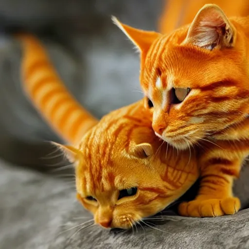 Image similar to tiny dragon snuggling orange tabby cat, orange tabby hugging tiny dragon