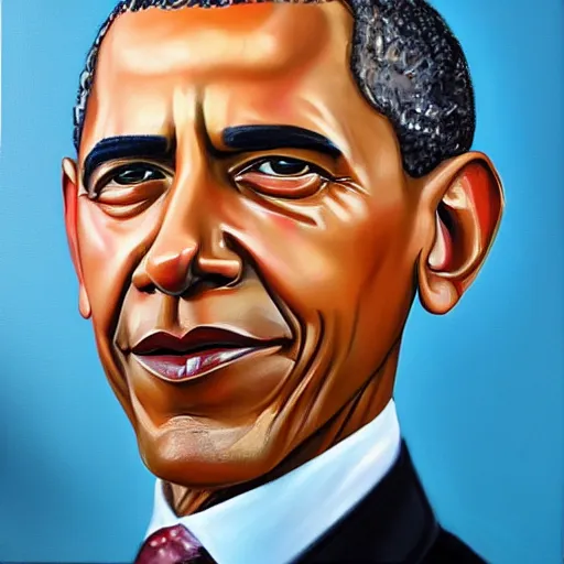 Image similar to hyper-realistic oil painting of Barak Obama by Mike Darga