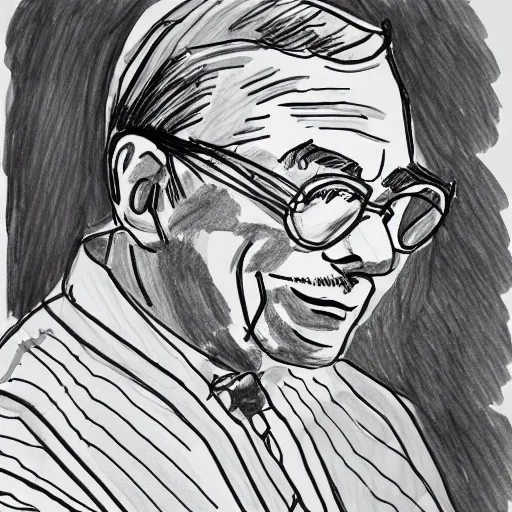 Image similar to continuous single line contour - drawing of mr. fred rodgers, pen on white paper