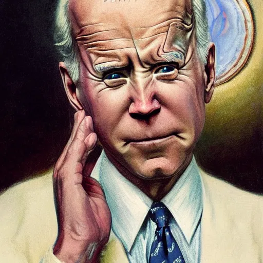 Image similar to terrifying, surreal portrait of joe biden by j. c. leyendecker, bosch, william blake, stephen gammell, jon mcnaughton, and beksinski