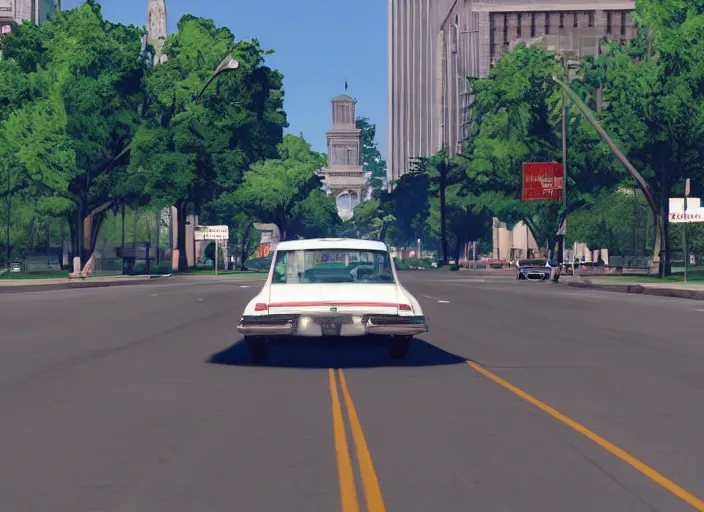 Image similar to ps 4 gameplay, john f kennedy in dallas motorcade, dealy plaza, life is strange, unreal engine