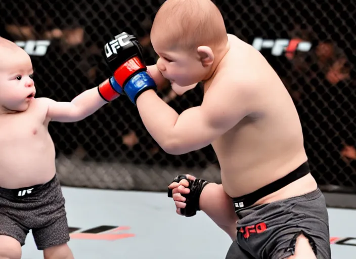 Prompt: babies fighting in the ufc, 4 k, photorealistic
