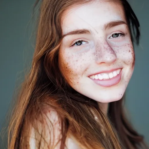 Image similar to a beautiful young woman with brown hair and freckles