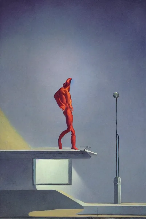 Image similar to liminal vaporwave surrealism dreams, painted by Edward Hopper, painted by salvador dali, painted by moebius, airbrush