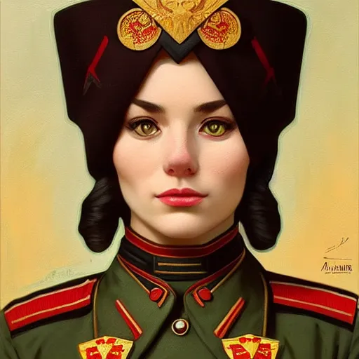 Prompt: a portrait of a female cat soviet officer, upper half portrait, decorated with soviet motifs, intricate, elegant, highly detailed, symmetry, headpiece, digital painting, artstation concept art smooth sharp focus, illustration, art by artgerm and greg rutkowski alphonse mucha 8 k