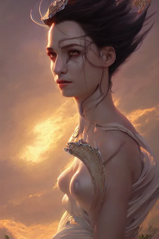 Image similar to goddess of the twilight, highly detailed, digital painting, artstation, concept art, smooth, sharp focus, illustration, unreal engine 5, 8 k, art by artgerm and greg rutkowski and edgar maxence