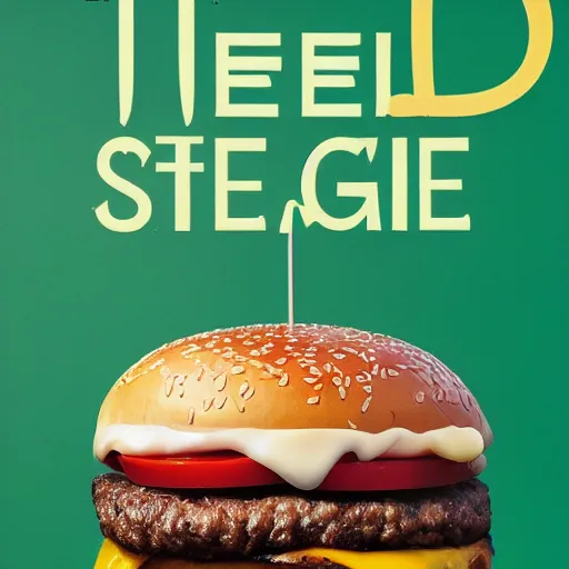 Image similar to a 1 0 layer cheeseburger with 1 0 pieces of meat, 1 0 pieces of cheese and tons of melted sauces and onions, food magazine cover