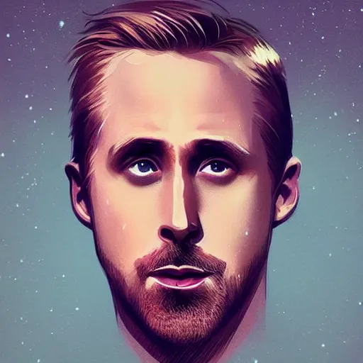 Image similar to “Portrait of Ryan Gosling by Greg Rutkowski, young, attractive, highly detailed portrait, scifi, digital painting, artstation, concept art, smooth, sharp foccus ilustration, Artstation HQ”