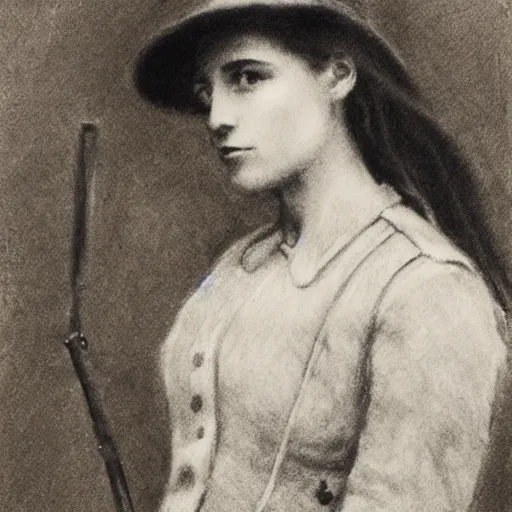 Image similar to ww 1 action heroine, by alfred stevens in charcoal