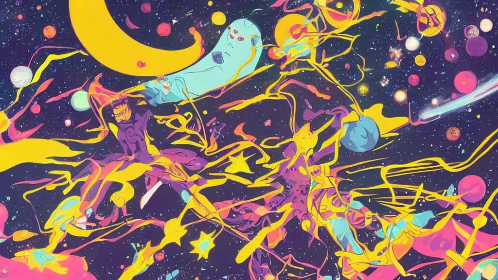 Image similar to deep space cosmos,twinkling distant stars, graphic novel style by Tomokazu Matsuyama,trending on artstation