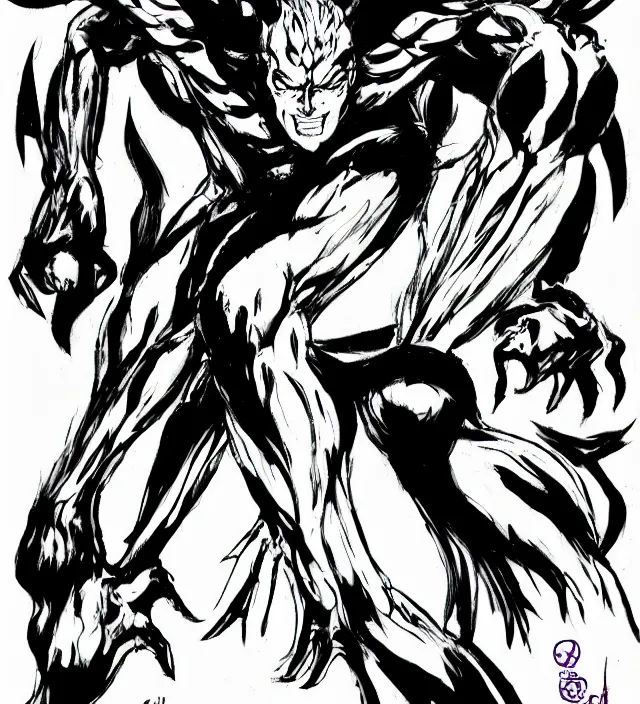 Prompt: full body pose, hd, manga anime portrait of a devilman, in style of ishikawa ken frank miller jim lee alex ross, detailed trending award winning on flickr artstation,