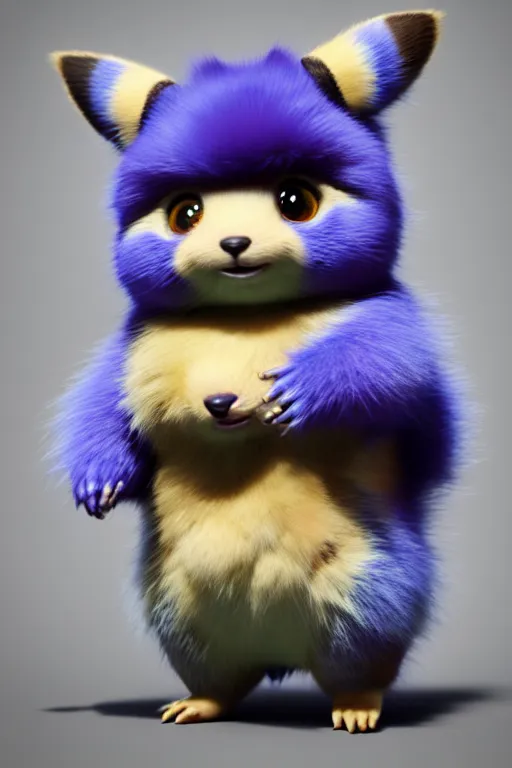 Image similar to high quality 3 d render cyberpunk very cute multicolor fluffy! quokka hybrid, highly detailed, vray smooth, in the style of detective pikachu, hannah yata charlie immer, dramatic blue light, low angle, uhd 8 k, sharp focus