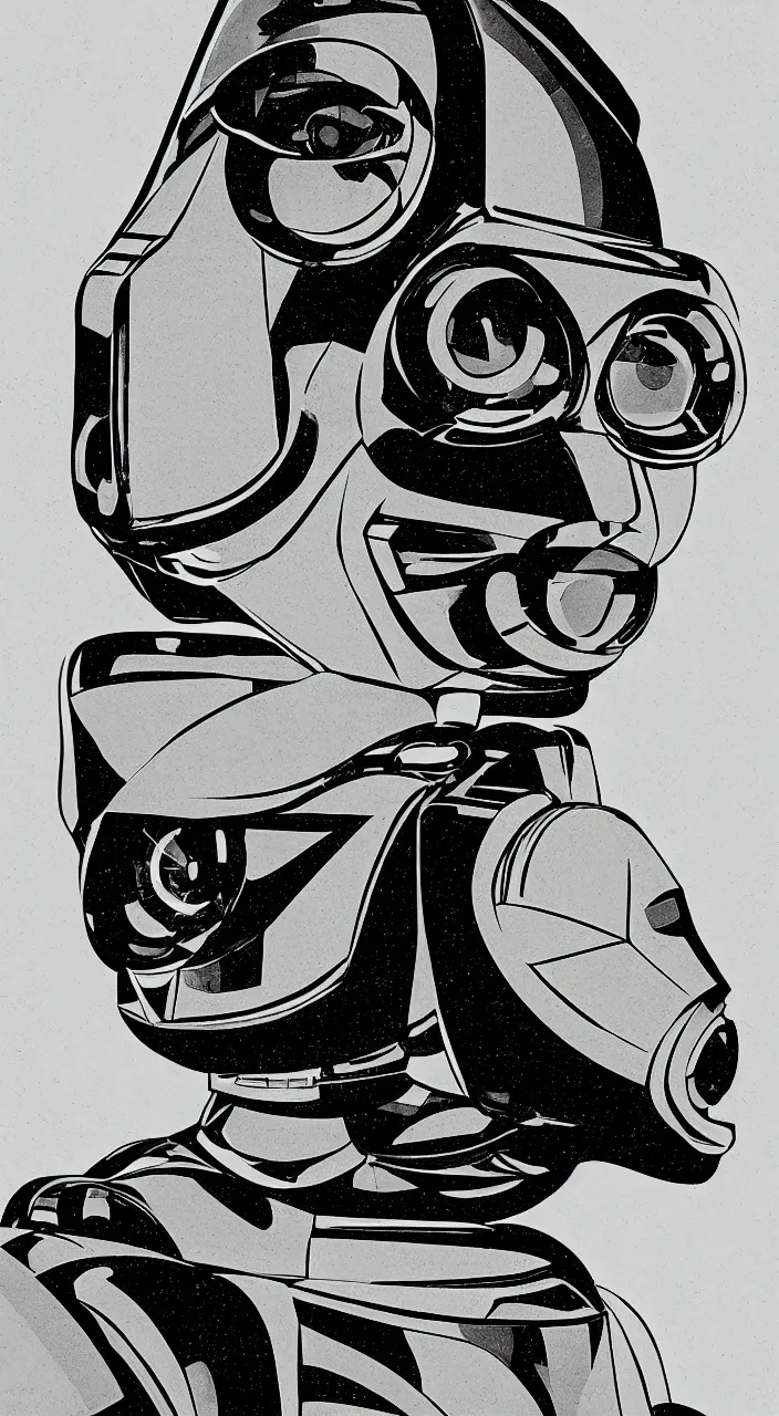 Prompt: portrait of a retro futuristic robot, geometric head,