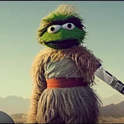 Image similar to oscar the grouch but it's rey skywalker, rey skywalker as oscar the grouch