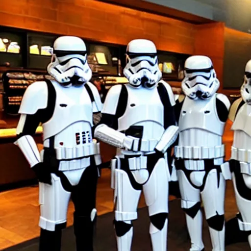 Prompt: storm troopers at starbucks