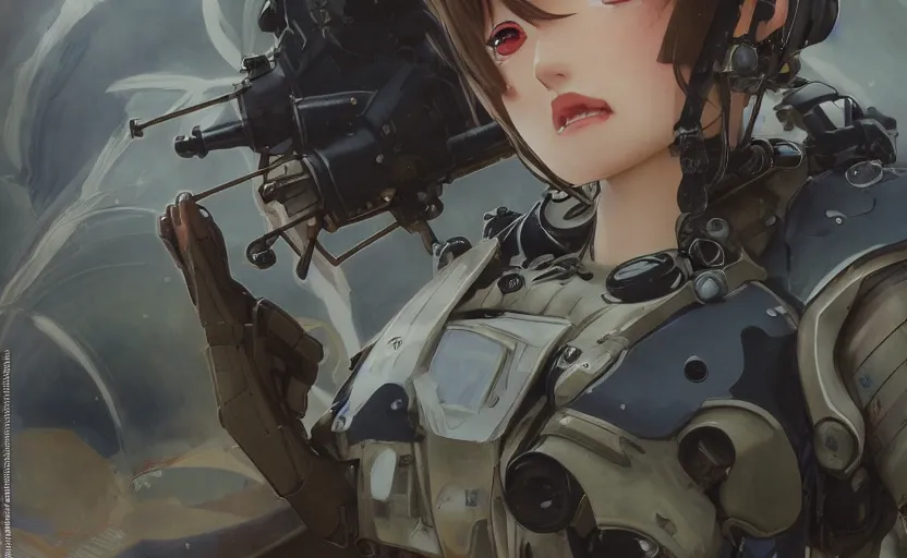 Prompt: mechanized valkyrie girl, anime style, airforce gear, vintage clothing, in valhalla, short hair, hair down, symmetrical facial features, from arknights, hyper realistic, 4 k, rule of thirds, extreme detail, detailed drawing, trending artstation, hd, d & d, realistic lighting, by alphonse mucha, greg rutkowski