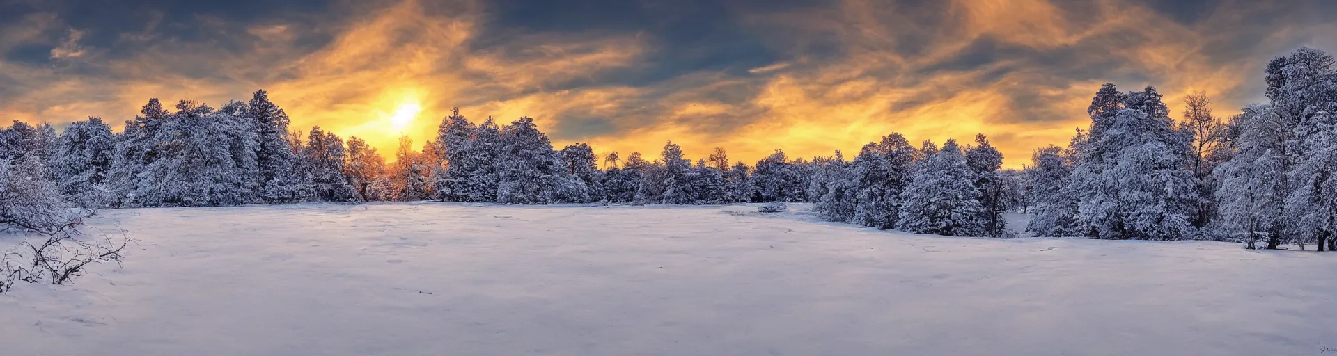 Prompt: beautiful snowy landscape of sweden with a majestic sunrise, art, high detail, high definition, photorealistic, hdr,