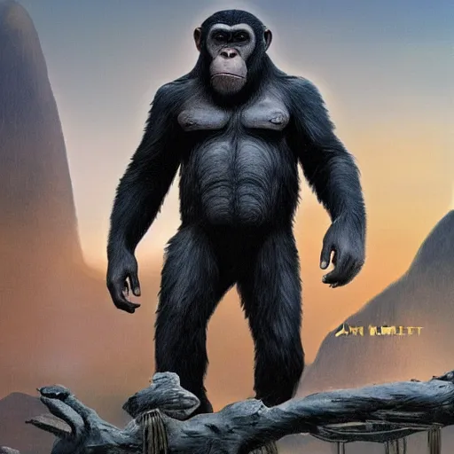 Prompt: planet of the apes meets king kong detailed concept art