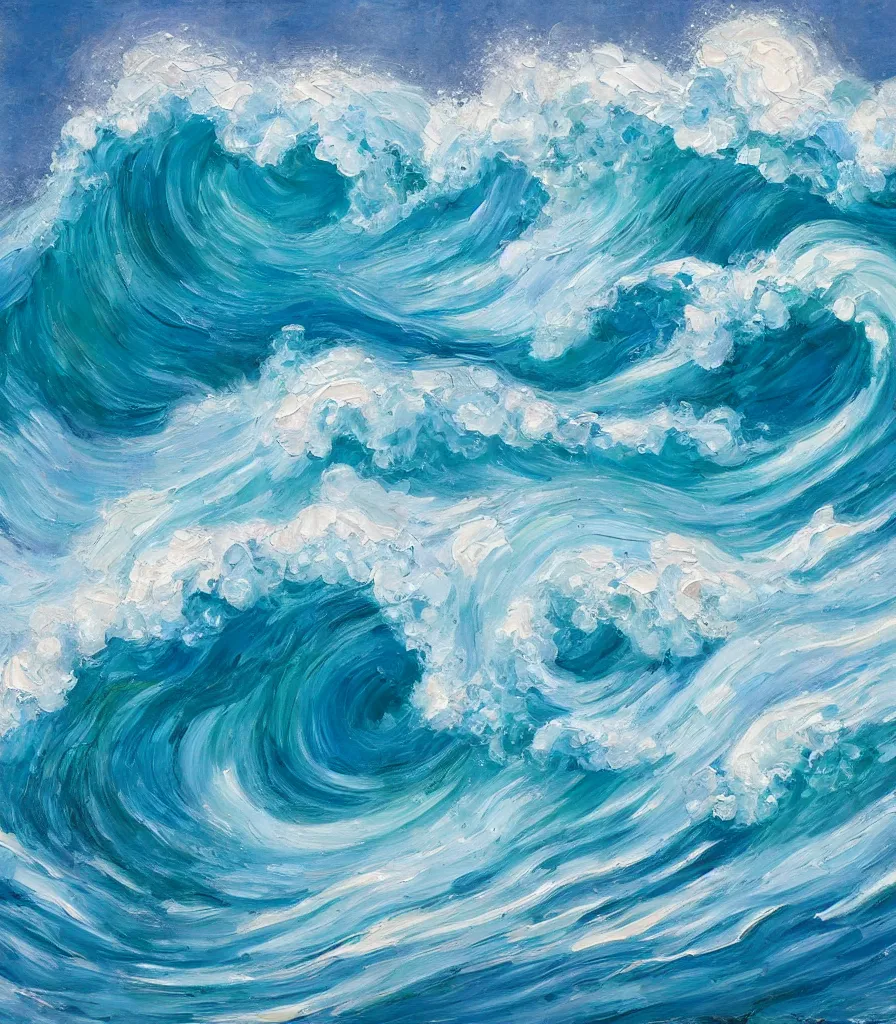 Prompt: an impasto oil painting of a beautiful hawaiian waves, monochromatic color scheme, high detail, breathtaking wave, modern art, abstract art, soft colors