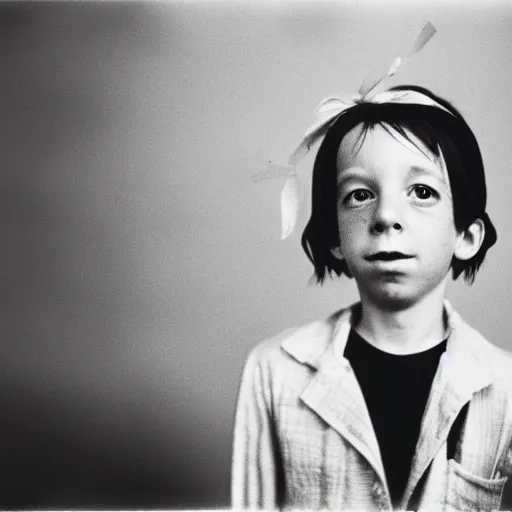 Image similar to photo of Alfalfa from Our Gang, by Diane Arbus, black and white, high contrast, Rolleiflex, 55mm f/4 lens