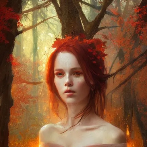 Image similar to portrait of a beautiful autumn fairy by greg rutkowski, fantasy, realism, trending on artstation