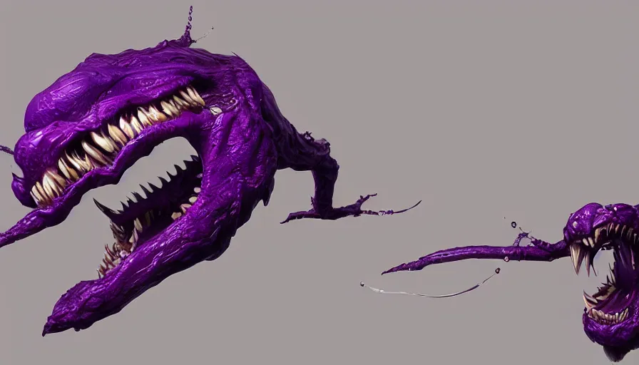 Image similar to purple venom with long sharp teeth, hyperdetailed, artstation, cgsociety, 8 k