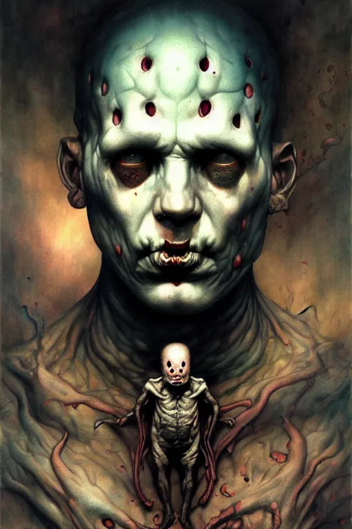 Image similar to portrait of jason friday 1 3 th in the style of wayne barlowe, gustav moreau, peter mohrbacher, bussiere, roberto ferri, santiago caruso, luis ricardo falero, austin osman spare