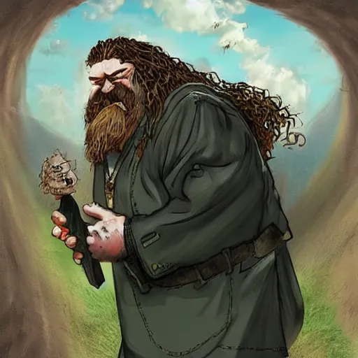 Image similar to epic very beautiful art of ps 1 hagrid