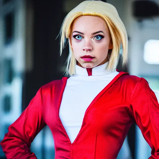 Image similar to sydney sweeney in cosplay as android 1 8, dslr photo, 8 5 mm f / 1. 8