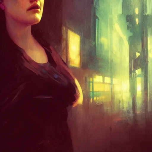 Image similar to elisabeth moss, hyperrealistic portrait, bladerunner street, art of elysium by jeremy mann and alphonse mucha, fantasy art, photo realistic, dynamic lighting, artstation, poster, volumetric lighting, very detailed face, 4 k, award winning