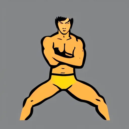 Prompt: bruce lee in lotus position on beach, muscles, beautiful, sticker, colorful, illustration, highly detailed, simple, smooth and clean vector curves, no jagged lines, vector art, smooth