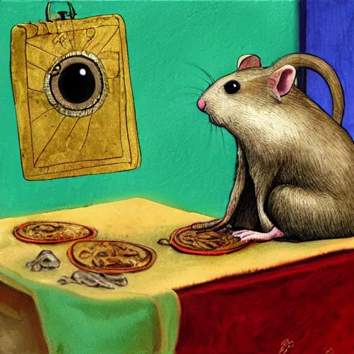 Prompt: fantasy painting of a fortune telling rat