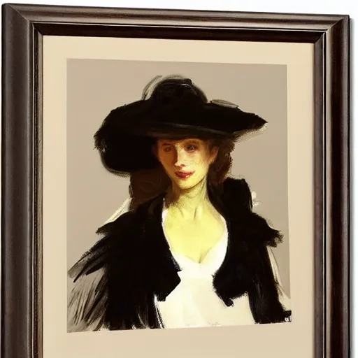 Image similar to woman wearing a big hat, by john singer sargent.