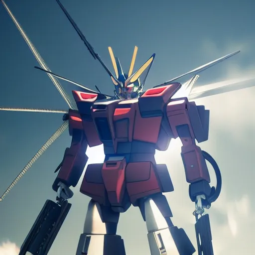 Image similar to gundam as dutch windmill in gundam, gundam is windmill shaped, dutch windmill gundam, in gears of war, splash art, movie still, cinematic lighting, ray tracing, octane render, long lens, shallow depth of field, bokeh, anamorphic lens flare, 8 k, hyper detailed, 3 5 mm film grain