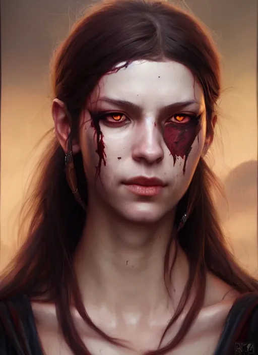 Prompt: a _ fantasy _ style _ portrait _ painting _ of female with scar under left eye, holy oil _ painting _ unreal _ 5 _ daz. _ rpg _ portrait _ extremely _ detailed _ artgerm _ greg _ rutkowski _ greg