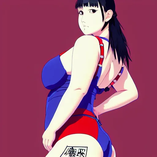 Image similar to a beautiful plus sized model japanese natalie portman, alluring plus sized model, wearing mayan leotard with overalls, street fashion hip hop style with mayan patterns, aztec street fashion, gapmoe yandere grimdark, trending on pixiv fanbox, painted by greg rutkowski makoto shinkai takashi takeuchi studio ghibli, akihiko yoshida