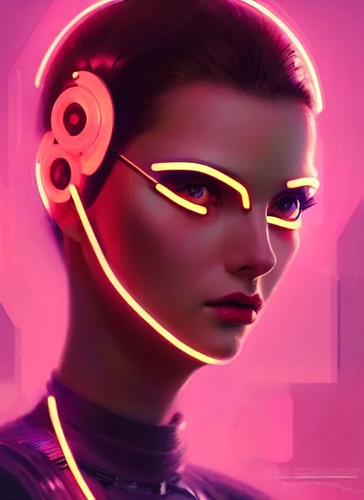 Image similar to portrait of female humanoid, intricate, retro 6 0 s cyberpunk high fashion, elegant, cyber neon lights, highly detailed, digital photography, trending in artstation, trending in pinterest, glamor pose, concept art, smooth, sharp focus, art by artgerm and greg rutkowski