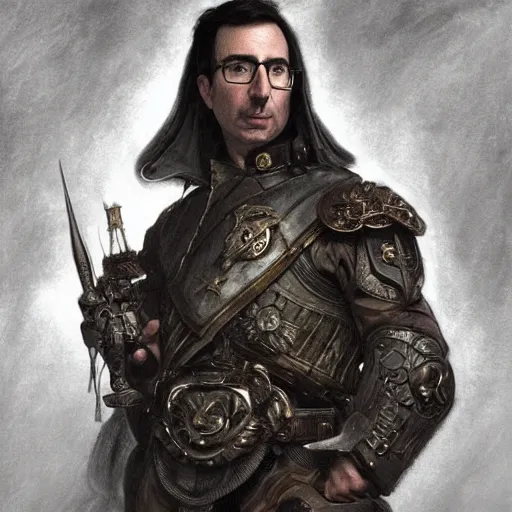 Image similar to portrait of stoic looking john oliver as in the vigo carpathian painting, military uniform, fantasy, intricate, elegant, beautiful, highly detailed, charcoal, centered, dark, smokey, full body,, 4 k, digital painting, artstation, concept art, smooth, sharp focus, illustration, art by artgerm and greg rutkowski and alphonse mucha