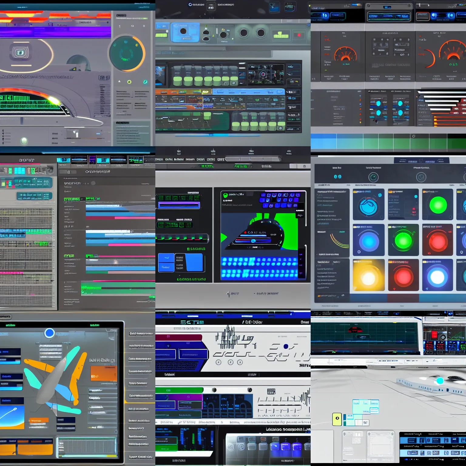 Prompt: starship console user interface layout, engine readout with status, each sector of the ship highlighted with color, intuitive